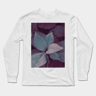 Photo of leaves in a blue and purple gradient Long Sleeve T-Shirt